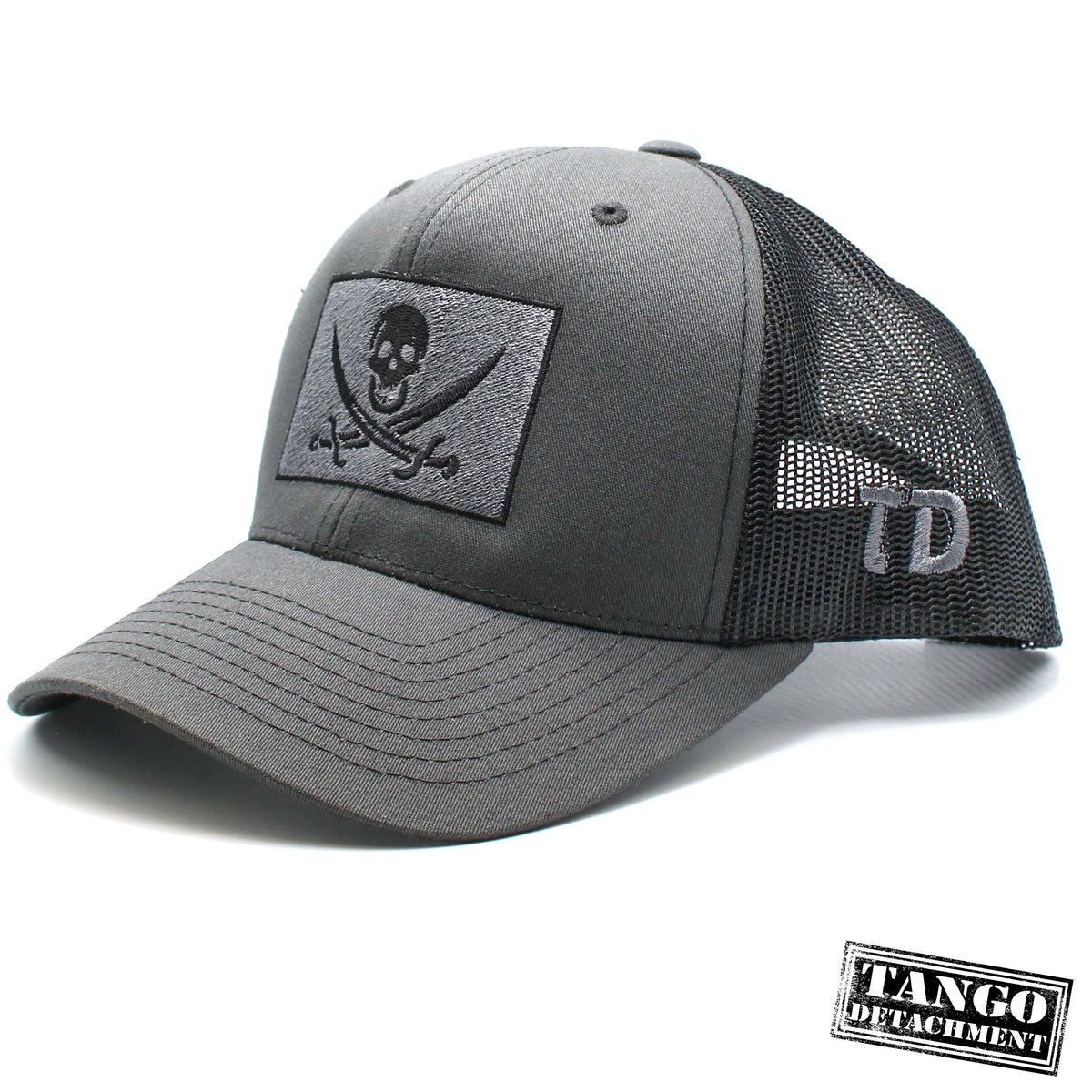 Jolly Roger Grey/Black Patch Trucker Hat